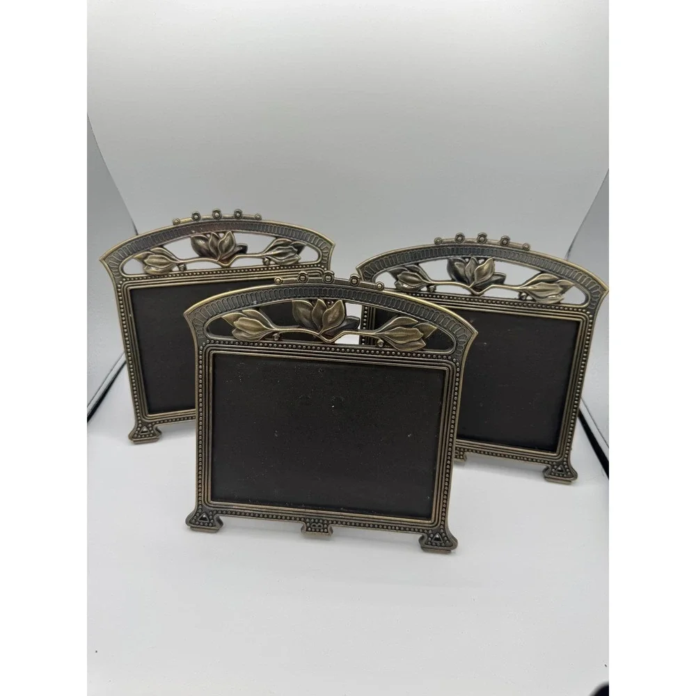 The Weston Gallery Antique Floral Brass Picture Frames Set of 3 Art Nouveau 7x5